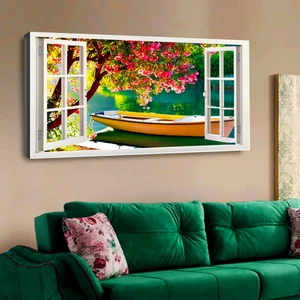 ZEVAHİR MOBİLYA DEKORASYON Zevahir 120X60 Kanvas Kayık Manzaralı Pencere Tablosu