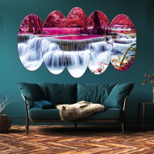 ZEVAHİR MOBİLYA DEKORASYON Zevahir 5 Parça Mdf Oval Kesim Şelale Manzara Tablo