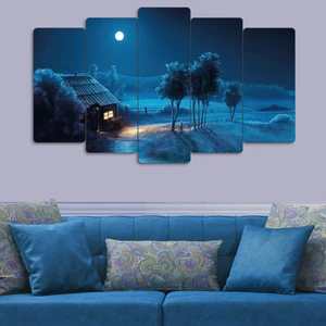 ZEVAHİR MOBİLYA DEKORASYON Zevahir 5 Parça Mdf Dolunay Köy Manzara Tablo