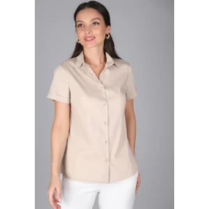 Sweetness Kadın Bej Kısa Kollu Likralı Gömlek