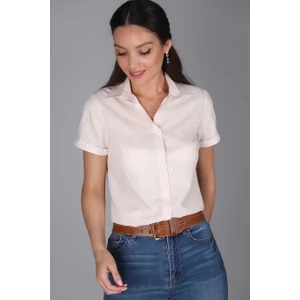 Sweetness Kadın Bej Renk Çizgili Kısa Kollu Gömlek