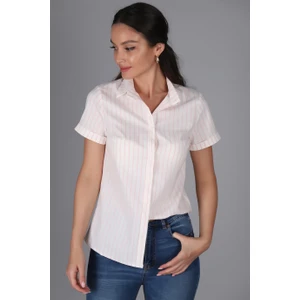 Sweetness Kadın Pembe Çizgili Kısa Kollu Likralı Gömlek
