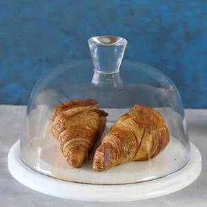 Mermer 25 cm Beyaz Kalın Cam Fanus