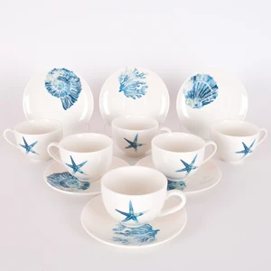 Tebak Collection 6 Kişilik Marine Desenli Porselen Türk Kahve Fincan Takımı