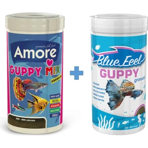 Guppy Mix Granules 250  ml + Bluefeel Guppy Granulat 250 ml Kutu Tropikal Akvaryum Balık Yemi