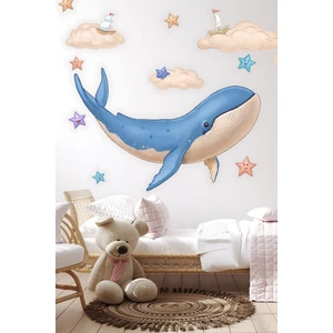 Sevimli Balina Bulutlar ve Yıldızlar Çocuk Bebek Odası Sticker Seti