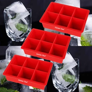 Gurme Chef Silikon Büyük Boy 6'lı Buz Kalıbı Kırmızı 3 Adet