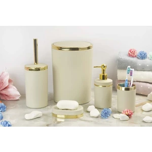 Akrilik Yapım Gold Çizgi Soft Banyo Takımı 5'li Yuvarlak Banyo Seti Krem