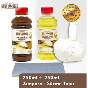 Mega Gomalak Doğal Ceviz Ahşap Cila Seti Gomalak 250 ml  Cila Yağı 250 ml  Sürme Topu  Zımpara