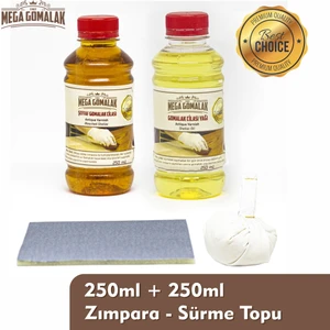 Mega Gomalak Doğal Ahşap Cila Seti Şeffaf Gomalak 250 ml Cila Yağı 250 ml  Sürme Topu  Zımpara