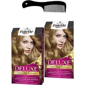 Deluxe Saç Boyası 7-65 Altın Parıltılı Toffee x 2 Adet + Saç Açıcı Tarak