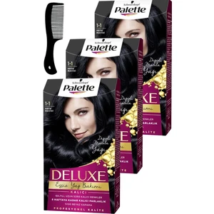 Palette Deluxe Saç Boyası 1-1 Gece Mavisi x 3 Adet + Saç Açıcı Tarak