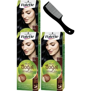 Palette Kalıcı Doğal Renkler Saç Boyası 1-1 Gece Mavisi x 3 Adet + Saç Açıcı Tarak