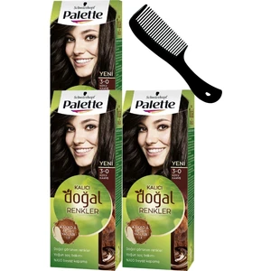 Palette Kalıcı Doğal Renkler Saç Boyası 3-0 Koyu Kahve x 3 Adet + Saç Açıcı Tarak