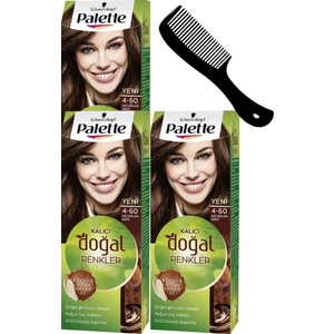 Palette Kalıcı Doğal Renkler Saç Boyası 4-60 Açık Çikolata Kahve x 3 Adet + Saç Açıcı Tarak