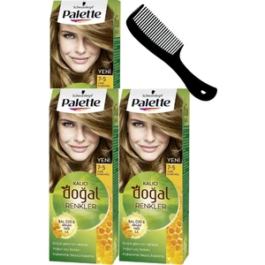 Palette Kalıcı Doğal Renkler Saç Boyası 7-5 Açık Karamel x 3 Adet + Saç Açıcı Tarak
