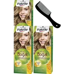 Palette Kalıcı Doğal Renkler Saç Boyası 8-0 Bal Köpüğü x 3 Adet + Saç Açıcı Tarak