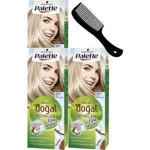 Palette Kalıcı Doğal Renkler Saç Boyası 12-1 Küllü Buzul Sarısı x 3 Adet + Saç Açıcı Tarak