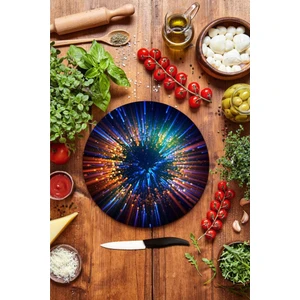 Odak Desenli Cam Kesme Tahtası - Cam Kesme Tablası - Sunum Tabağı| Çap 32 cm