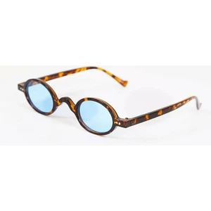 Minimal Vintage Retro Oval Kemik Unisex Güneş Gözlüğü (Leopar - Mavi)