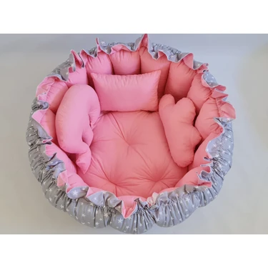 Babynest Dünyası Küçük Gri Yıldız Pembe Yuvarlak Uyku ve Oyun