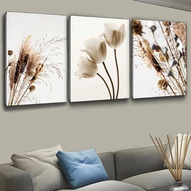 Zevahir Mobilya Dekorasyon 3'lü Kanvas 90 X 60 Cm 90 X 60 Cm Sazlık Modern