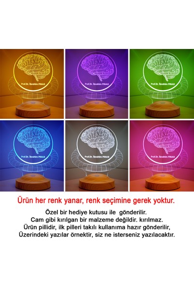 Sevgi Lambası 3D Profesör Doktor Hediyesi Beyin Kişiye Özel 3 Boyutlu LED Lamba
