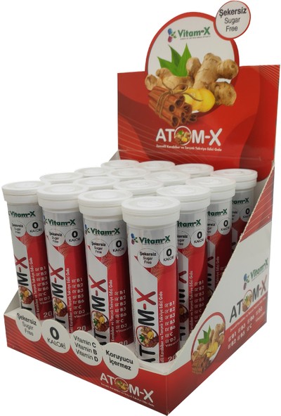 Vitam-X Atom-X Vitamin C,D3,B1,B2,B3,B5,B6 Içeren Zencefil Karabiber Tarçınlı 16x20 Efervesan Tablet