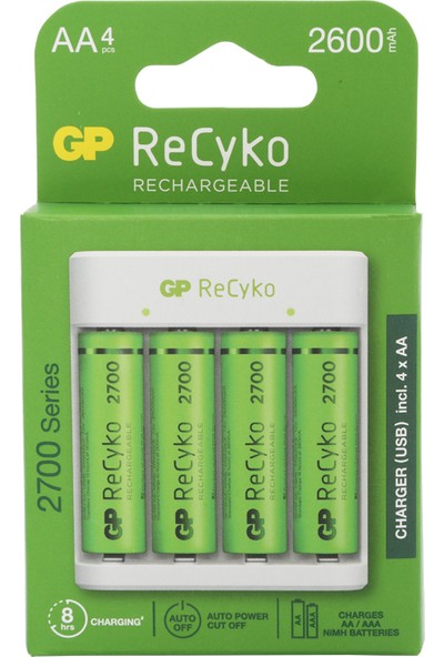 Gp Recyko E411 USB Aa-Aaa Şarj Cihazı Gp Recyko 2700 Serisi Aa Kalem Pil 4'lü