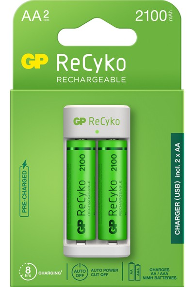 Gp Recyko E211 USB Aa-Aaa Şarj Cihazı Gp Recyko 2100 Mah Aa Kalem Pil 2'li