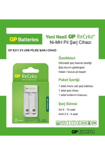 Gp Recyko E211 USB Aa-Aaa Şarj Cihazı