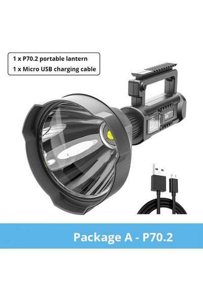 Adroe 20W USB Şarj Edilebilir LED Güçlü El Feneri - Siyah (Yurt Dışından)