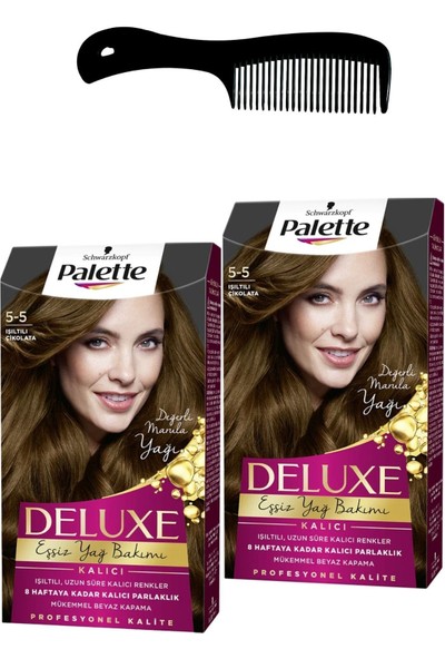 Palette Deluxe Saç Boyası 5-5 Işıltılı Çikolata x 2 Adet + Saç Açıcı Tarak