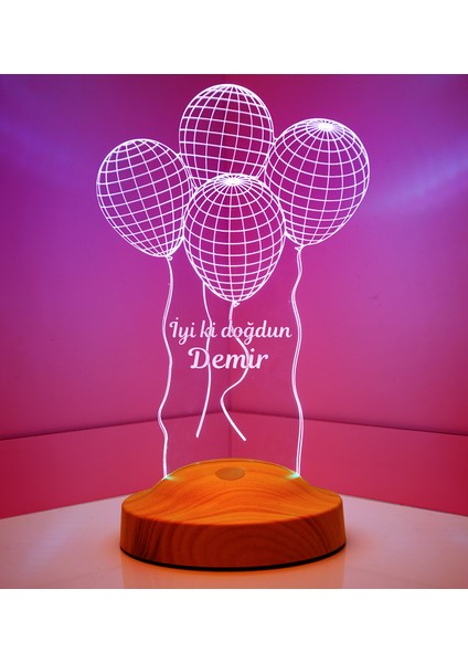 3D Uçan Balonlar Hediyesi Kişiye Özel 3 Boyutlu LED Lamba
