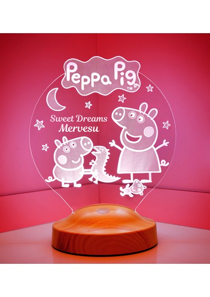 3D Çocuk Bebek Hediyesi Peppa Pig Kişiye Özel 3 Boyutlu LED Lamba