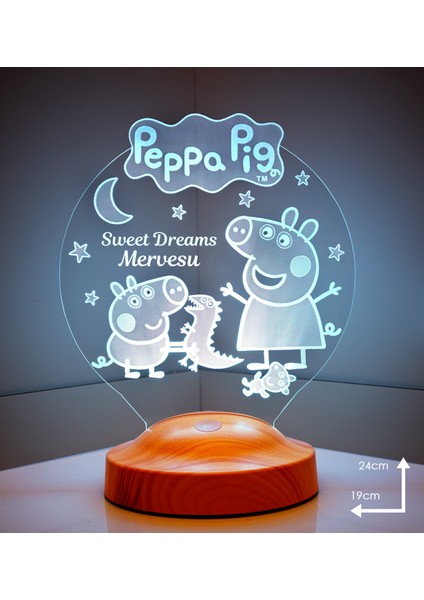 3D Çocuk Bebek Hediyesi Peppa Pig Kişiye Özel 3 Boyutlu LED Lamba
