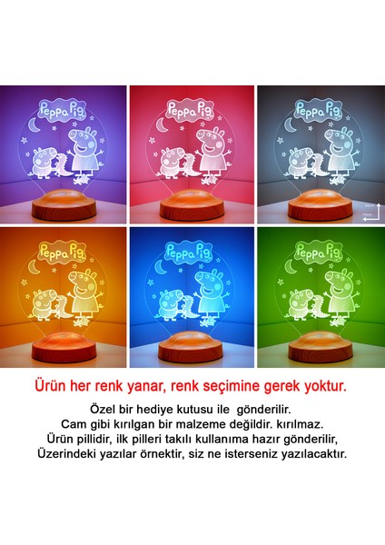 3D Çocuk Bebek Hediyesi Peppa Pig Kişiye Özel 3 Boyutlu LED Lamba