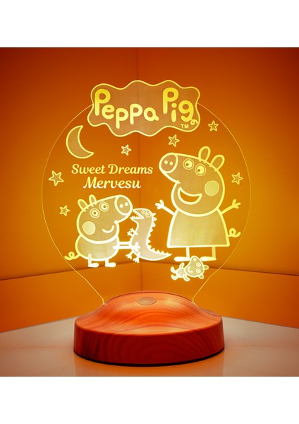 3D Çocuk Bebek Hediyesi Peppa Pig Kişiye Özel 3 Boyutlu LED Lamba