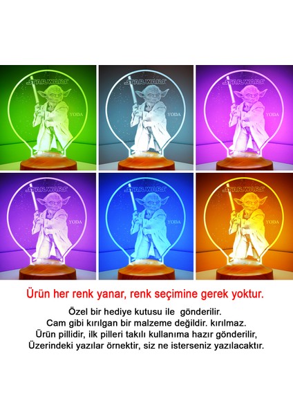 3D Star Wars Yoda Hediyesi Kişiye Özel 3 Boyutlu LED Lamba