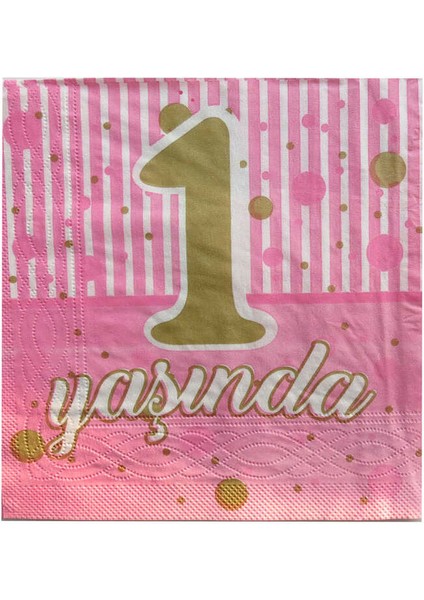 Kağıt Peçete 1 Yaşında Yazılı 33X33 cm - 20 Adet Pembe