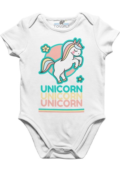 Unicorn On Pink Beyaz Bebek Body