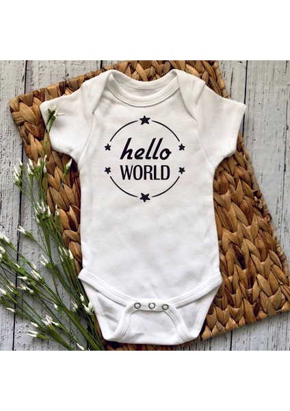 Hello World Baskılı Bebek Body Zıbın