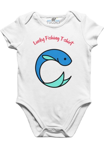 Lucky Fishing Tshirt Baby Beyaz Bebek Body