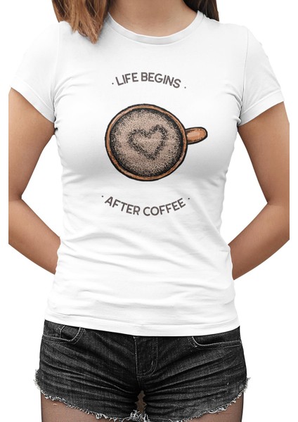 After Coffee Beyaz Bayan Tshirt