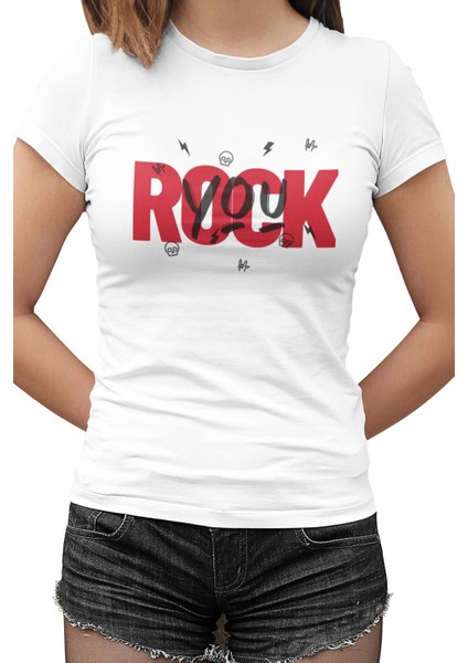 Rock You Beyaz Bayan Tshirt