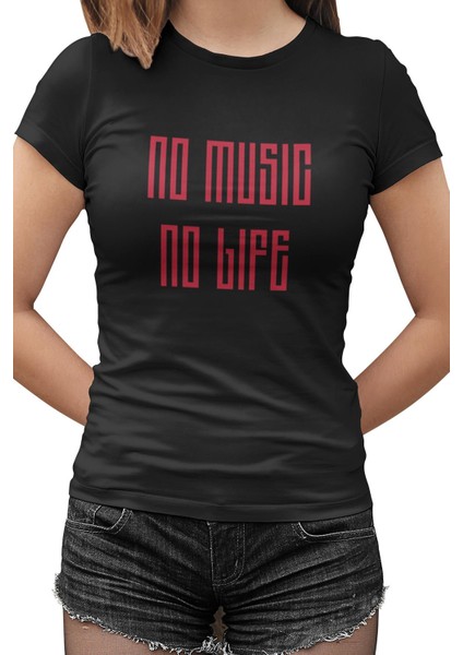 No Music No Life Siyah Bayan Tshirt