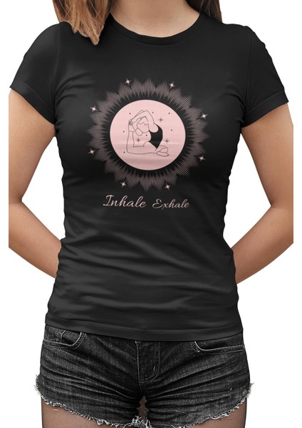 Yoga Inhale Exhale Siyah Bayan Tshirt