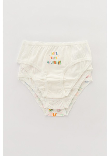 Beyaz Kız Çocuk Planet 3lü Slip Külot