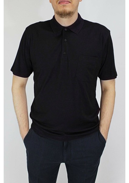 Erkek Petek Yaka Cepli Düz Baba T-Shirt