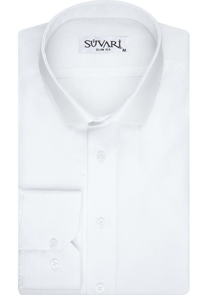 Slim Fit Filafil Beyaz Erkek Gömlek